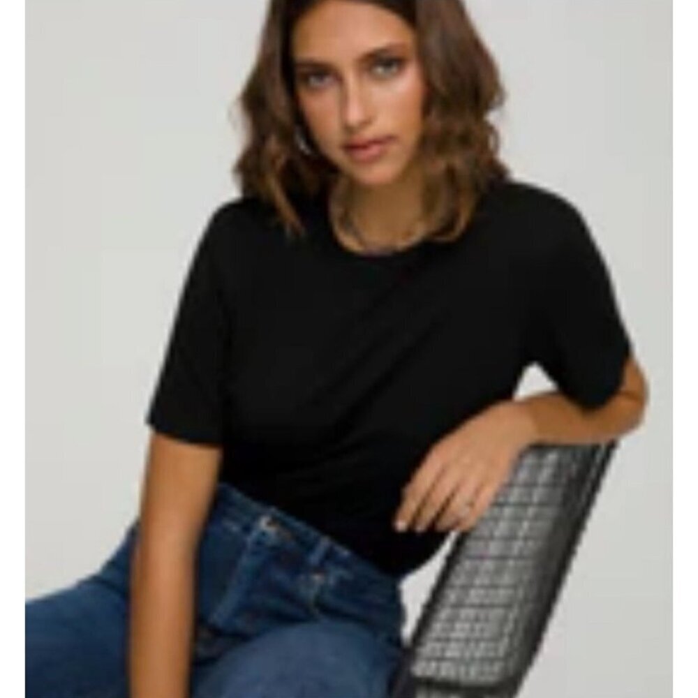 Good American Good Shoulders Tee Shirt Women's Size 2 Classic Black  New with Ta